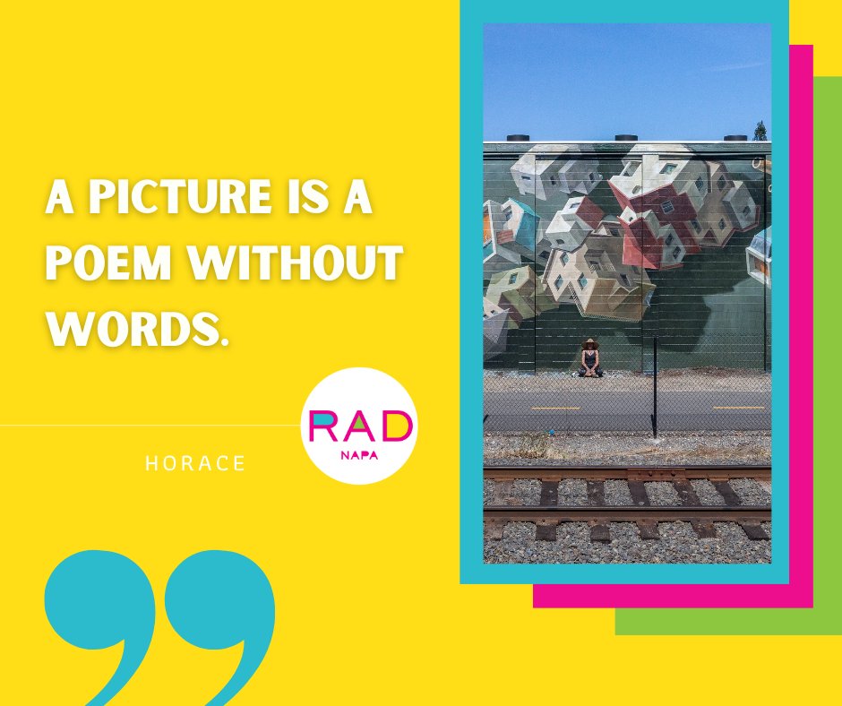 Our project, Passages, includes poems written about the RAD by three writers. The poems will be painted on a more-than-100-foot-long wall. Pictured art by Cinta Vidal #RADNapa #art