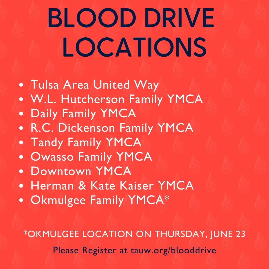 Our #DayOfCaring Blood Drive is only 1 week away...and we still need 100 donors! We have 9 locations in our region including Bixby, Broken Arrow, Downtown Tulsa, South Tulsa, Okmulgee and Owasso. Please register to give blood at tauw.org/blooddrive and #LiveUnited on June 24!