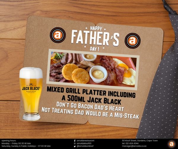 You know what to do. Book Dad and the family with us this Fathers Day. tel 0214244344 arnolds.co.za