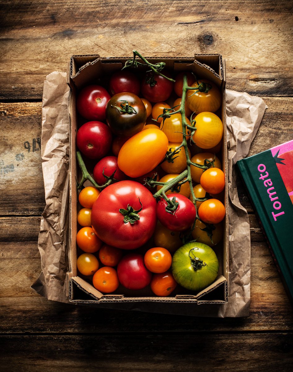 Thrilled that our postie has just delivered Claire Thomson’s new book ‘Tomato’. I’ll be nose-deep in it over the weekend. She also kindly sent this box of beautiful toms! Thanks ever so much, @5oclockapron.