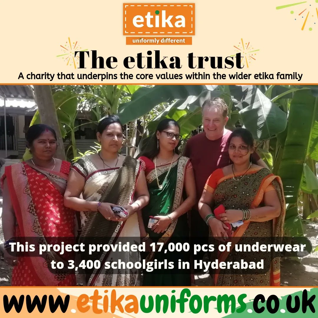 etikaUniforms's tweet photo. The etika trust; is the charity that underpins the core values within the wider etika family

The trust offers bespoke solutions to complex issues in the UK and India

This project provided 17,000 pcs of underwear to 3,400 schoolgirls in Hyderabad https://t.co/8O57YZNYIS