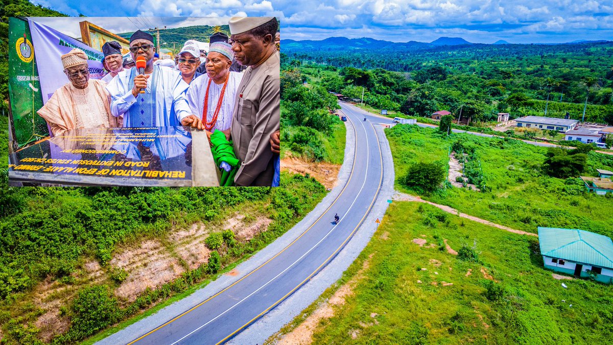 toluogunlesi's tweet photo. Newly rehabilitated Efon Alaaye—Erinmo—Iwaraja Road linking Ekiti and Osun States, and commissioned on June 16, 2022. A @NigeriaGov @FMWHNIG project. #GovtAtWork #infrastructure https://t.co/FH8vPNivD8