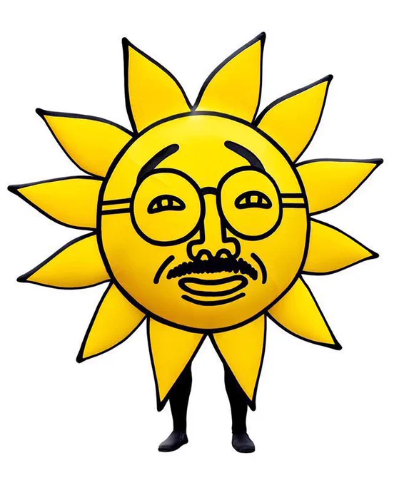 Oh! Sun, the mascot for Kobe City's Sun Television, is in his 50s but tells everyone he's 38. He likes baseball, gambling, and watching TV. His head is the sun. 