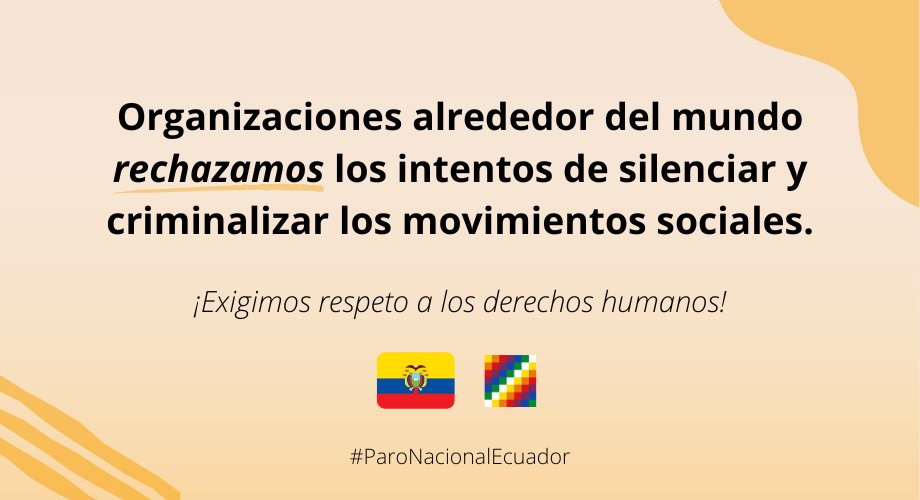 📡🔥Comunicado 📣📢

Organizaciones de los 4 continentes rechazan la represión y la criminalización de movimientos sociales y activistas en jornadas de movilización #ParoNacionalEcuador  

lalibre.net/page/comunicad…

#ParoNacional 
#ParoNacionalEC 
#ParoNacionalEc2022