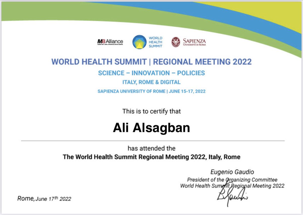 AlsagbanAli's tweet photo. Attending @WorldHealthSmt which held in @SapienzaNLP https://t.co/BKmPYAqx7E