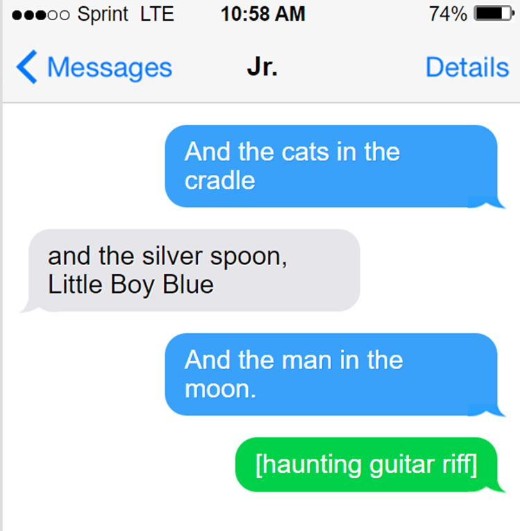 Texts a friend shared with me. Poignant, fake Father's Day content.