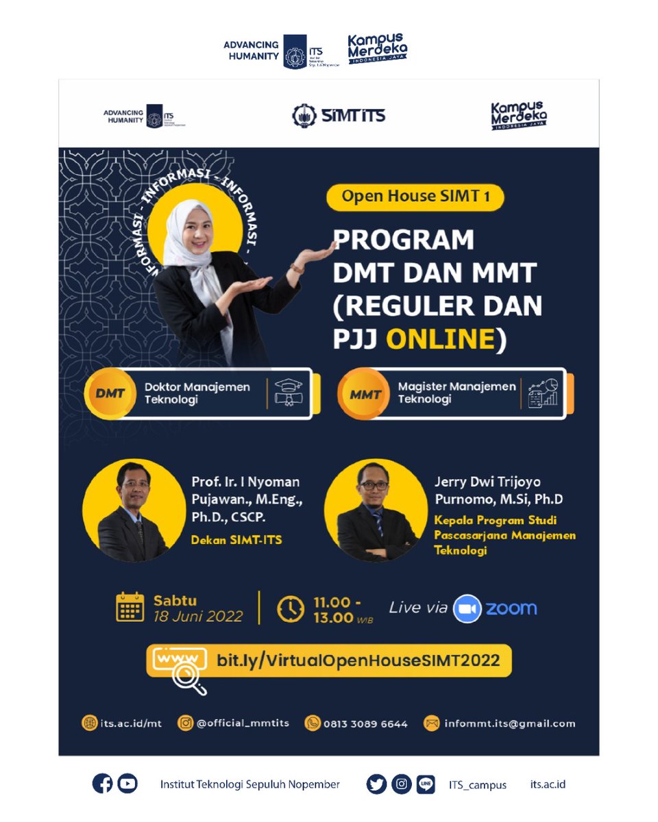 its_campus's tweet photo. Registrasi pada link tertera untuk memperoleh tautan Zoom Meeting
Sampai bertemu di Open House SIMT 1
Peroleh update SIMT Open House Lainnya, follow @official_mmtits
#SIMTITS #S2ITS #MagisterProgram #DMT #SMT #ITSCampus #ITSSurabaya https://t.co/DpLjCck81O