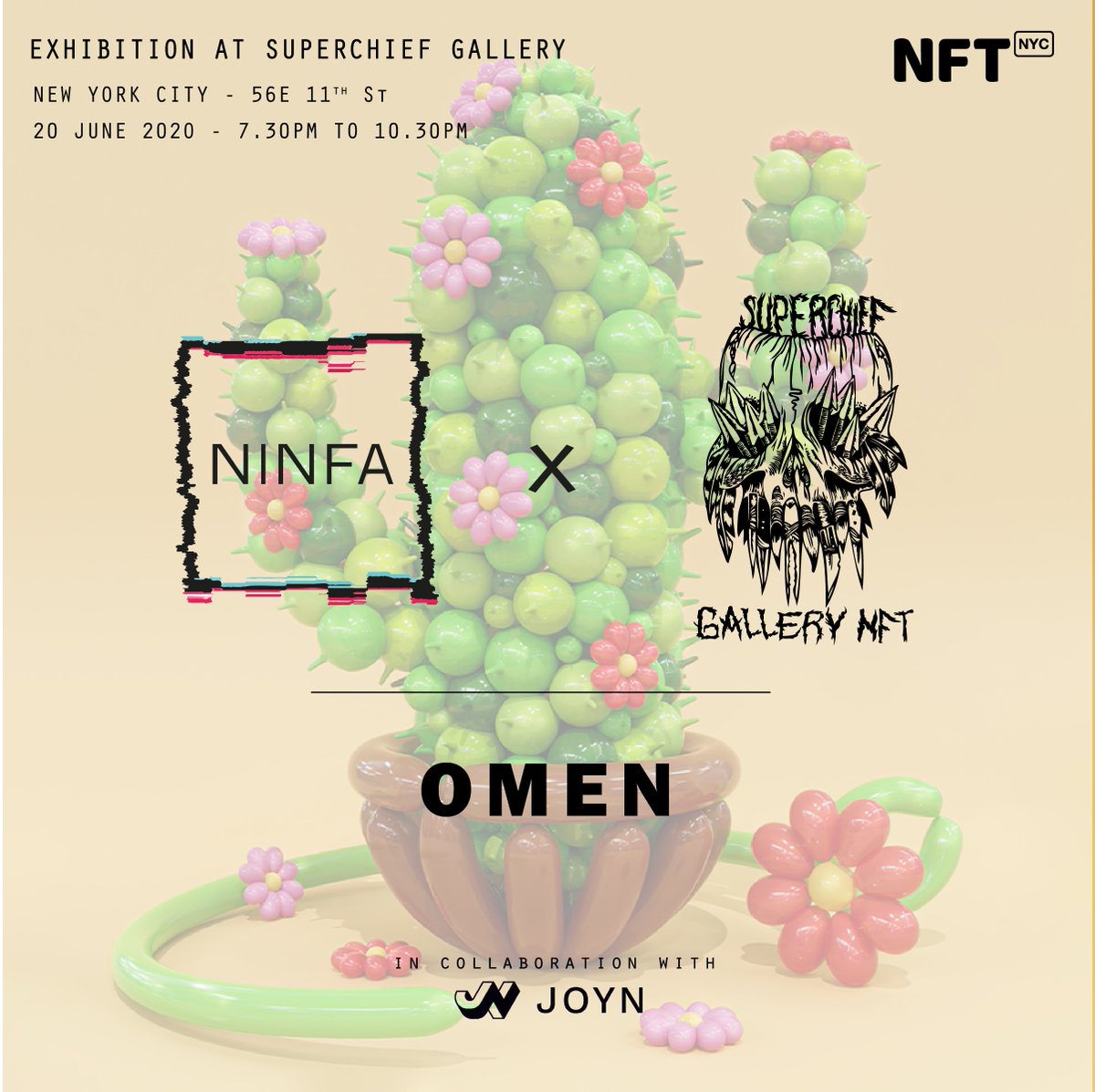 I'm glad to announce that my artwork "Soft But Dangerous", will be exhibited in New York on 20th June. 🎈🌵

You can check it here : ninfa.io/nft/@Omen/Soft…

Thanks a lot to <a href="/Ninfa_io/">NINFA</a> &amp; <a href="/SuperchiefNFT/">SuperchiefGalleryNFT</a> , in collaboration with <a href="/joynxyz/">Joyn</a>  🤍

#NFT #NFTs  #NFTCommunity #NFTartist