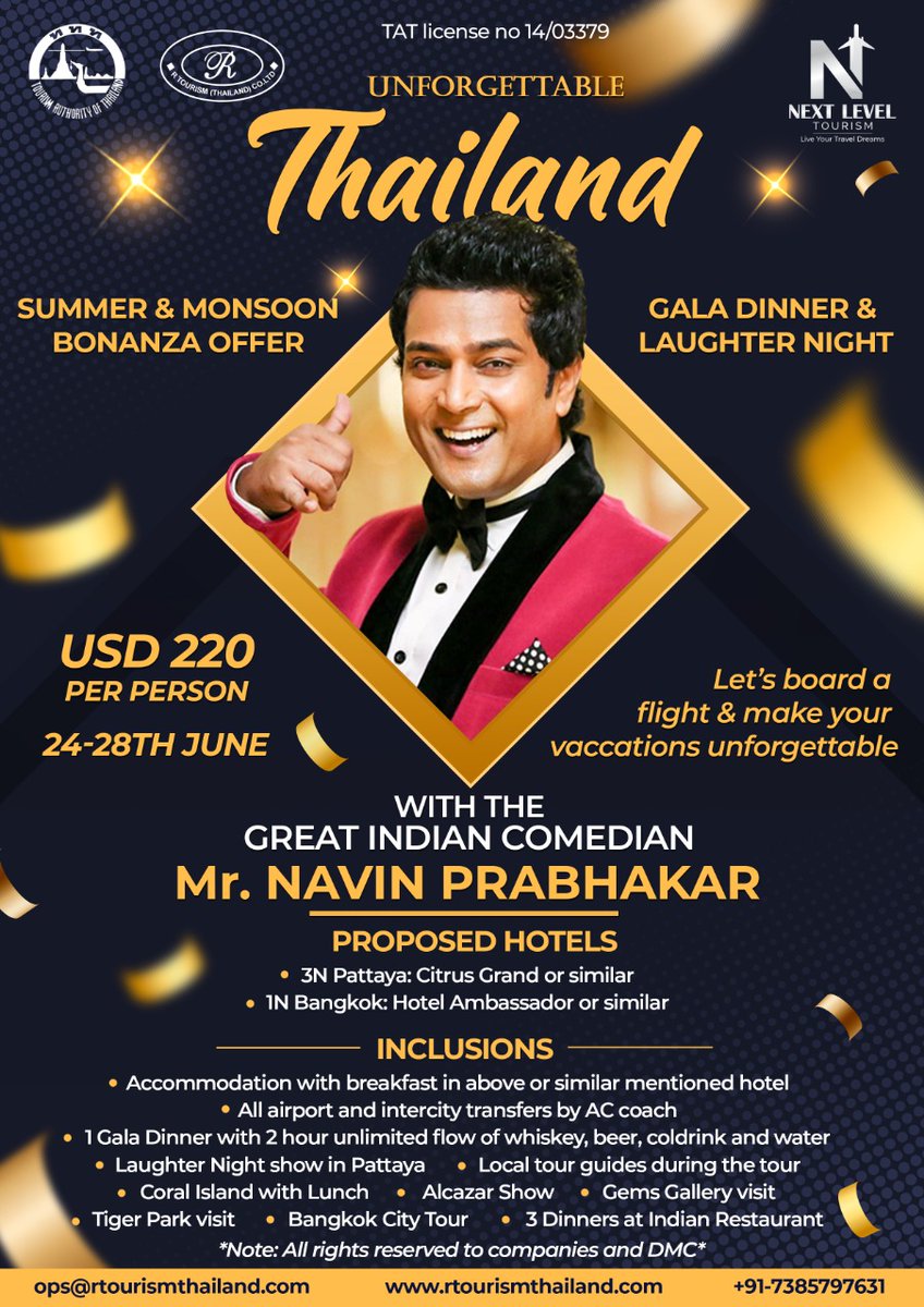 paichankonnavin's tweet photo. .
Navin Prabhakar perfomring in Thailand.
#familyfun #vacationtour #Laughterchampion #comedian #bollywoodcomedian #laughtershow #comedynights #nextleveltourism https://t.co/EgQaLHtHd0