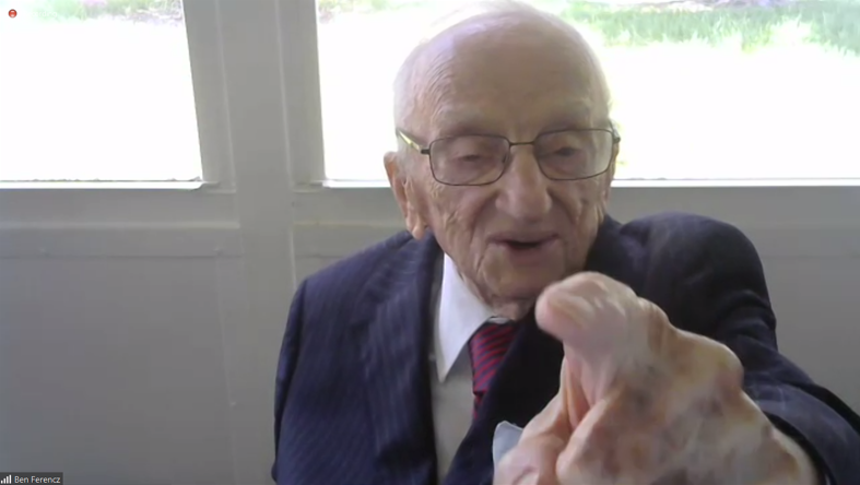 chpaulussen's tweet photo. Living legend @BenFerencz urging the students of the @TMCAsser and @WarCrimesWCL summer programme to take up his work in opposing war-making and investing in law and peace, citing Eisenhower: "If civilization is to survive, it must choose the rule of law." #nevergiveup https://t.co/JpwD3XprwI