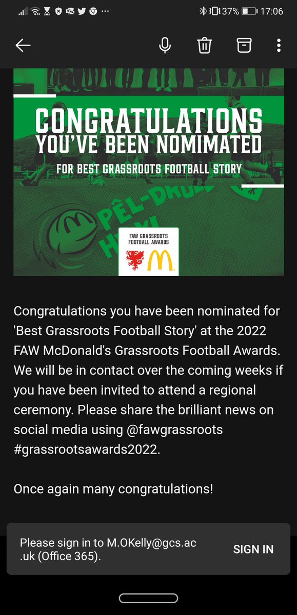 Fantastic to receive nomination for the growth of our junior section