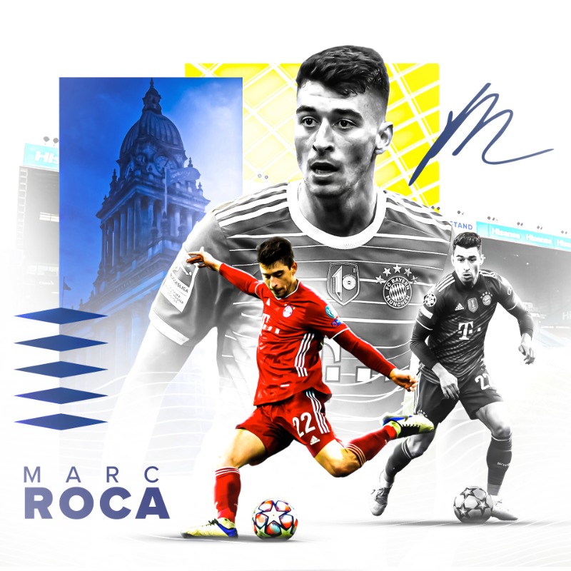 LUFC's tweet photo. ✍️ #LUFC can today announce Marc Roca will join the club on July 1st 2022, after an agreement was reached with Bayern Munich
