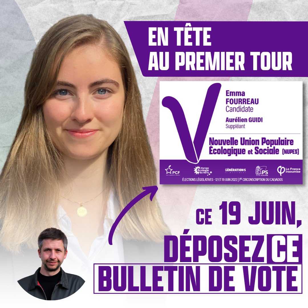 JeunesFiCaen's tweet photo. 🟣 Ce dimanche 19 juin, nous pouvons faire basculer la 1ère circonscription du Calvados vers la Nouvelle Union Populaire Écologique et Sociale avec @emma_frr ! 

Alors dimanche : Déplaçons-nous et allons voter pour la #NUPES ! ✌️

#VcommeVictoire 
#VaVoterNUPES https://t.co/E8wVGaG1zL