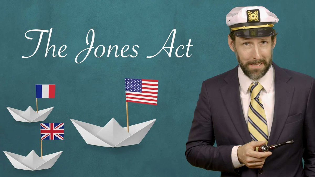 MorganLPIN's tweet photo. The Jones Act requires that any vessel sailing between American ports must be American-built, American-owned, and manned by an American crew. 

Despite "the absence of any measurable benefits, the Jones Act has persisted for nearly 100 years," 

https://t.co/bmeQHCdy5x https://t.co/K7ALRcKcQt