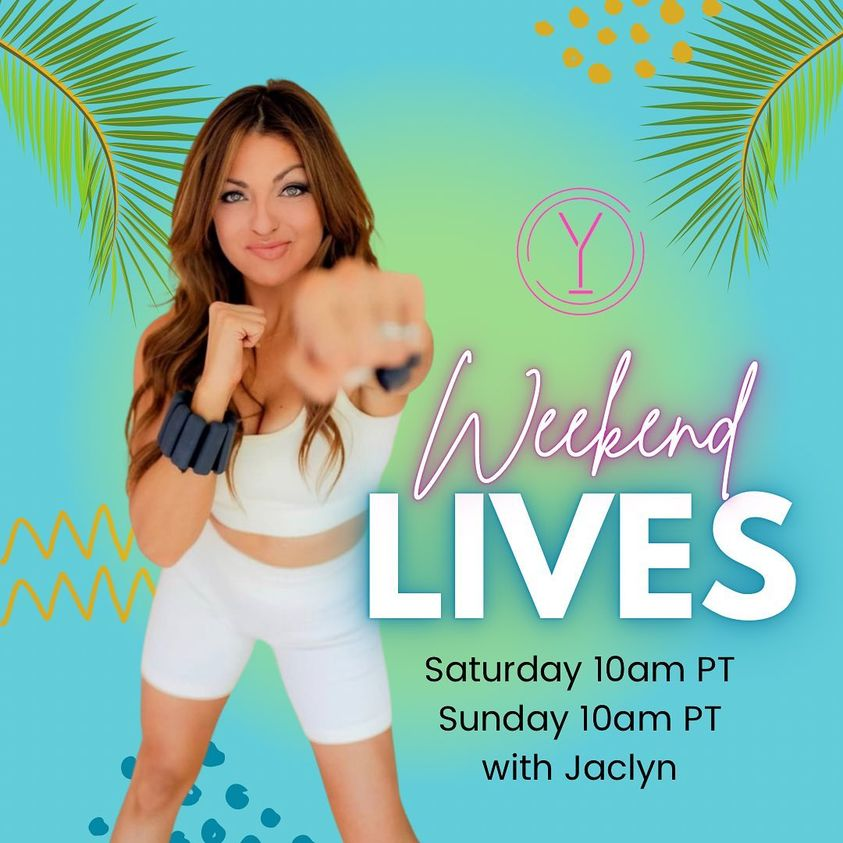 PlyoJam's tweet photo. Weekend fun, straight ahead! You’ve got back to back sweat sessions with @jaclynmarfuggi this weekend! Join her Saturday and Sunday at 10am PT ⭐️LIVE Sessions are included in your Premium membership, or you can join a single live session. Click the link in our bio. Happy Weekend! https://t.co/GRQHeCLsa4