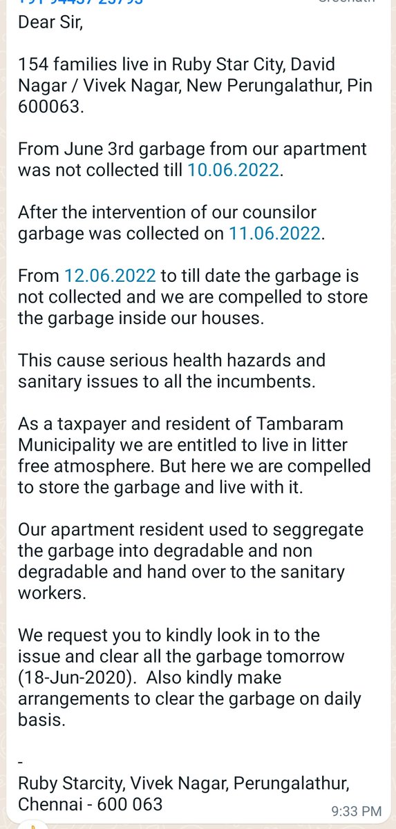 Hemanth_20's tweet image. @mkstalin @CMOTamilnadu @Udhaystalin @chennaicorp @Subramanian_ma @PriyarajanDMK Requesting your IMD intervention pls Perungalathur officer denying garbage collection, We Agreed and ready for segregated wet /dry split Garbage, pls help 🙏🙏🙏