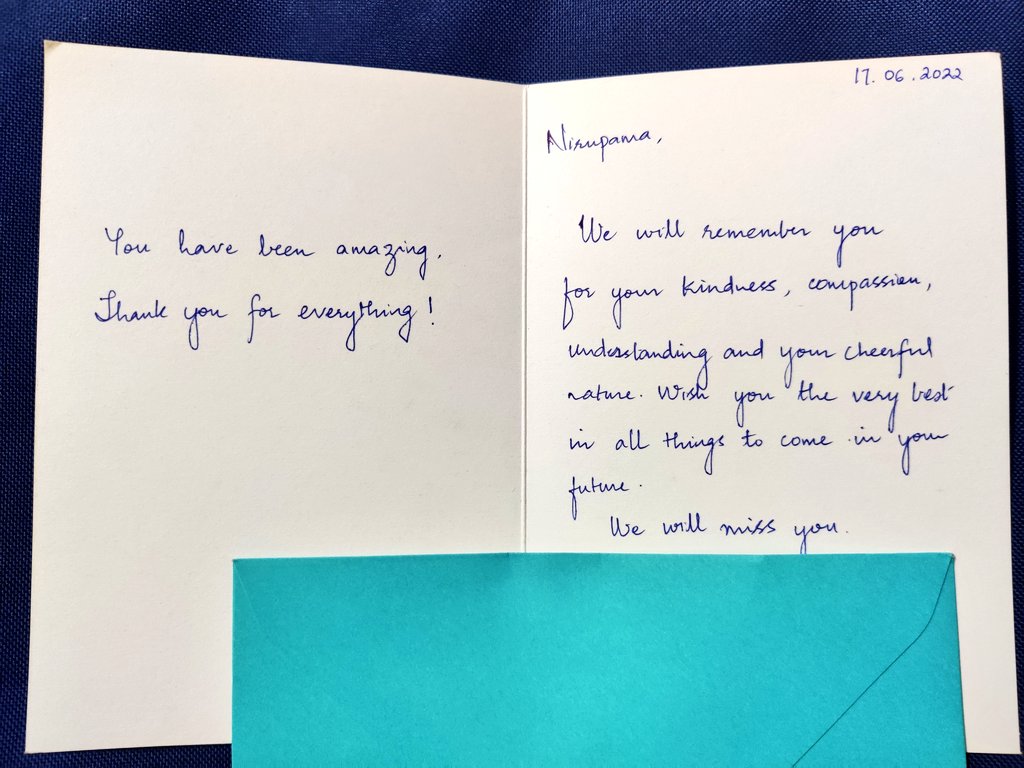 As I said my goodbyes to persons with dementia I have been treating for over 3 years at DEMCARES, I received a beautiful and heartwarming thank you note from a caregiver. This made my day and reminded me that I love my job because I get to make a difference in people's lives :)