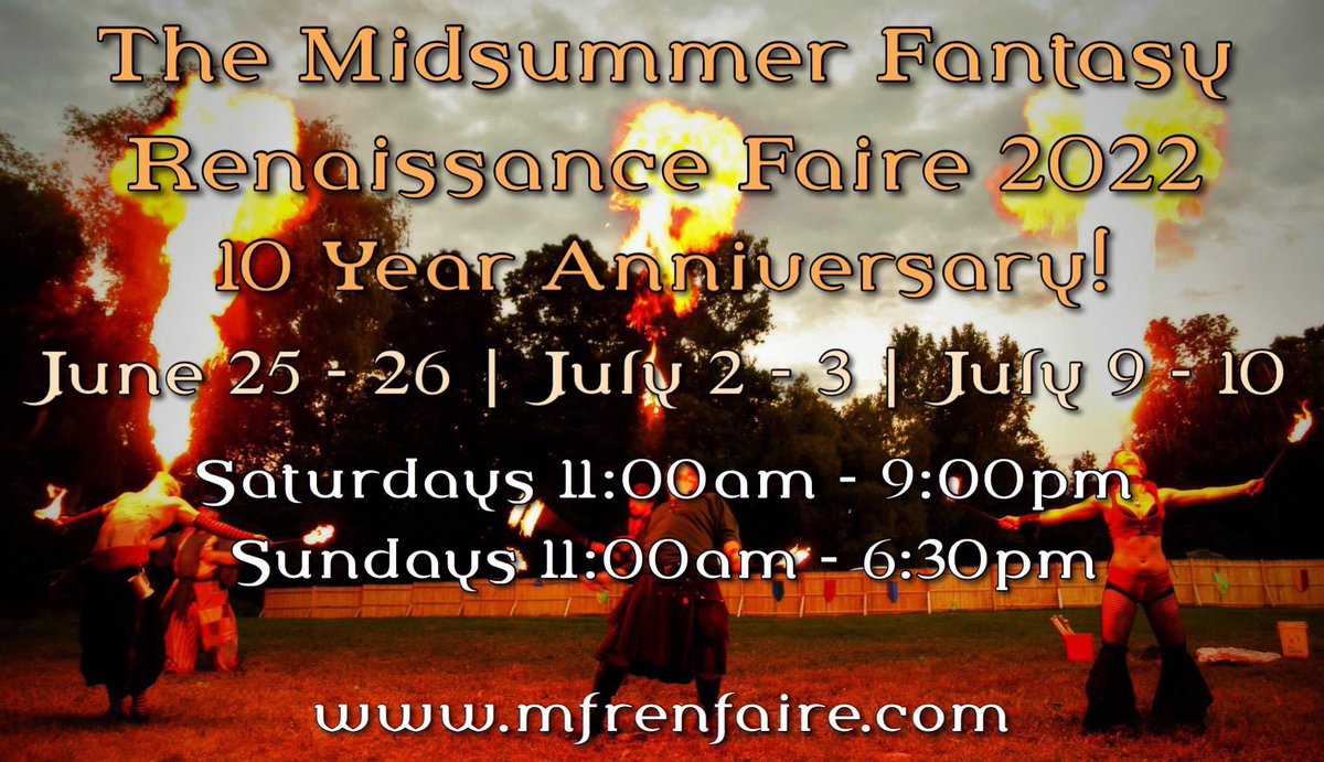 8 days until we open for our 2022 season!

June 25-26 / July 2-3 / July 9-10

mfrenfaire.com