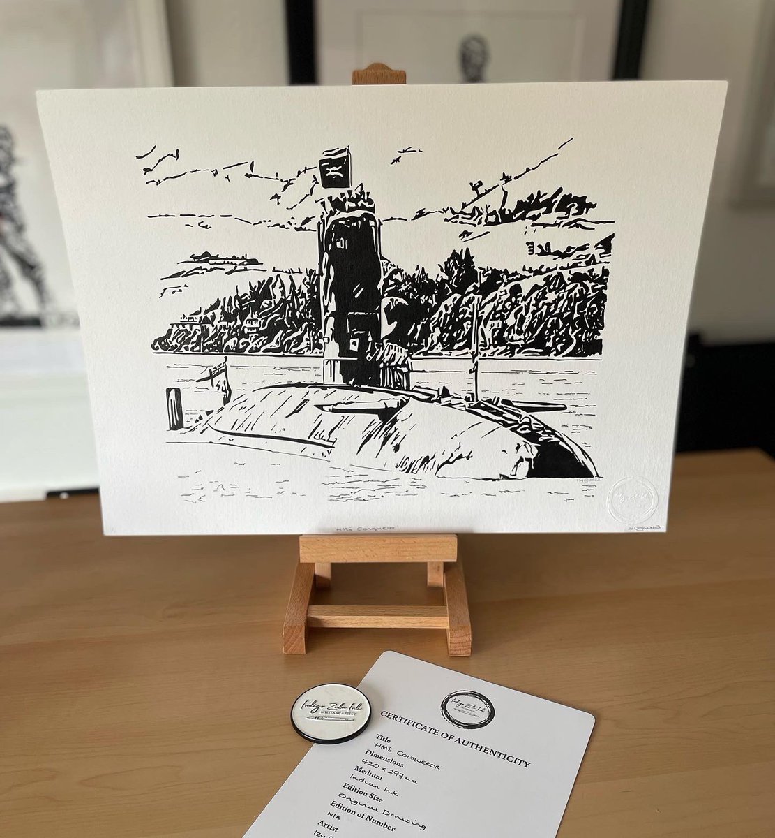 indigozuluink's tweet photo. A very proud evening attending the Falklands 40 Dinner at @DartmouthBRNC.
Delighted to have my drawing presented as a thank you to the guest of honour, Capt Chris Wreford-Brown DSO RN.
@SAMA82office
#Falklands40 #hmsconqueror #royalnavy #submarines #militaryartist https://t.co/GwGQBqeF45