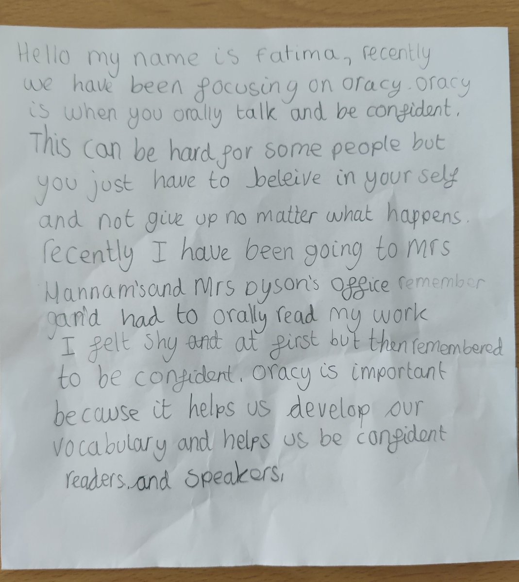 AHTMrsD's tweet photo. This is what Fatima in year 3 has to say about Oracy @BoothroydAcad π #Oracy #TheOracyImperative #Speakforchange https://t.co/FyFRW520Up