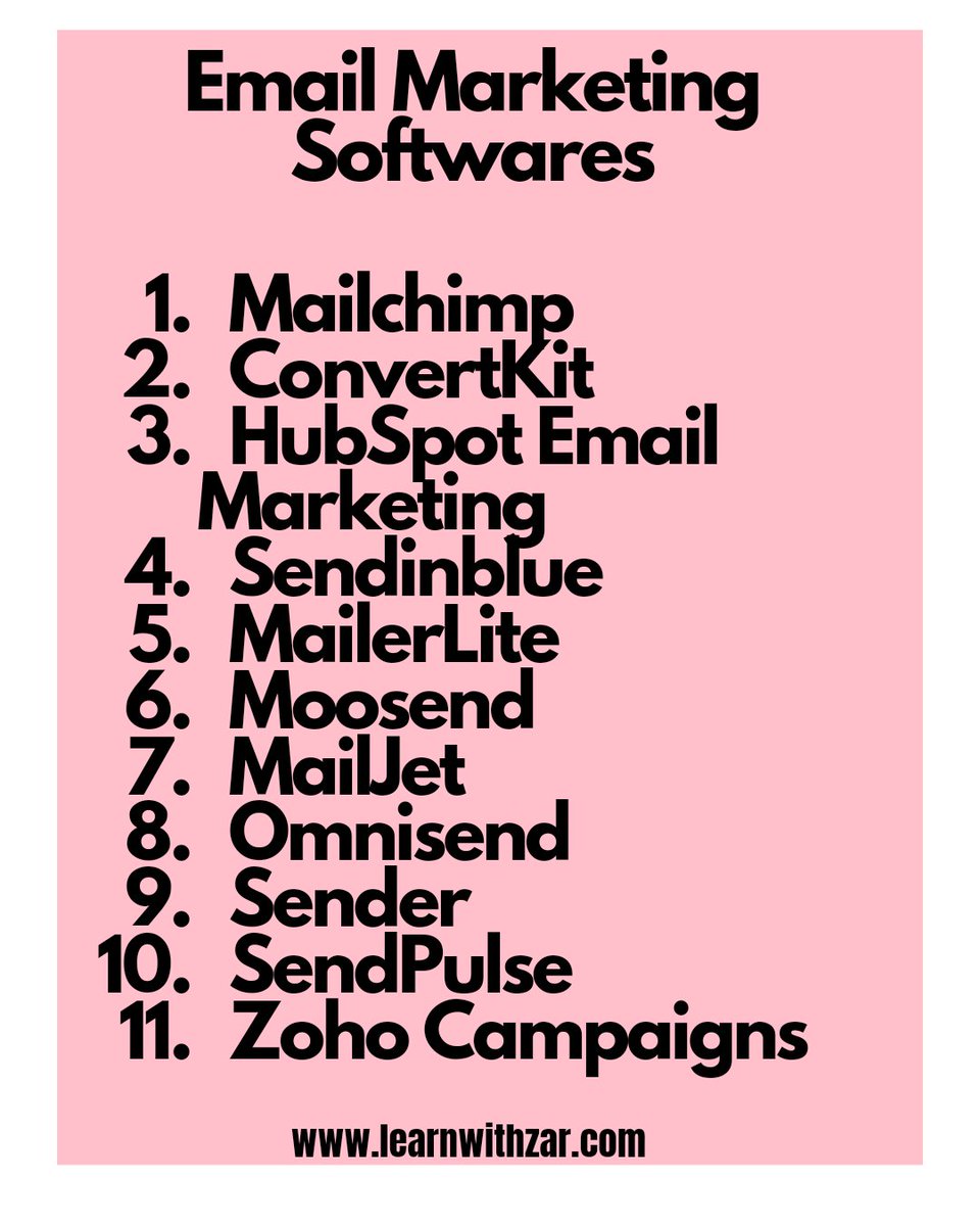 learnwithzar's tweet photo. Some of the email free marketing software you can use to build your email list.
#EmailMarketing #emailmarketingtips #emaillist #emailbusiness https://t.co/SHU7kUIHXS