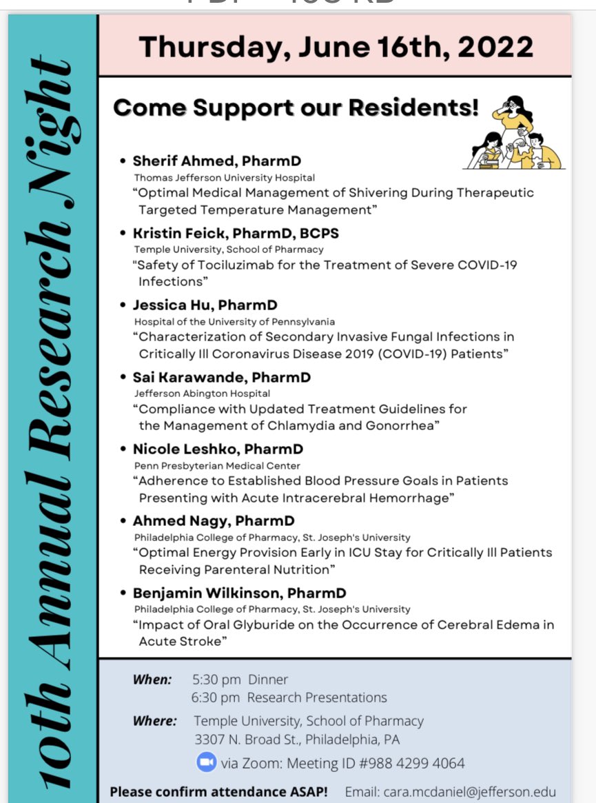 Congratulations 🎊🎉 the Philadelphia Critical Care residents presenting their research at our 10th Annual Research Night. Watch out for these rock stars 🤩 <a href="/TU_SP/">Temple University School of Pharmacy</a> <a href="/JeffPharmRes/">Jeff Pharmacy Residency Programs</a> <a href="/USciences/">USciences</a> @PPMCPharmRes <a href="/HUPpharmres/">HUP Pharmacy Residency</a>