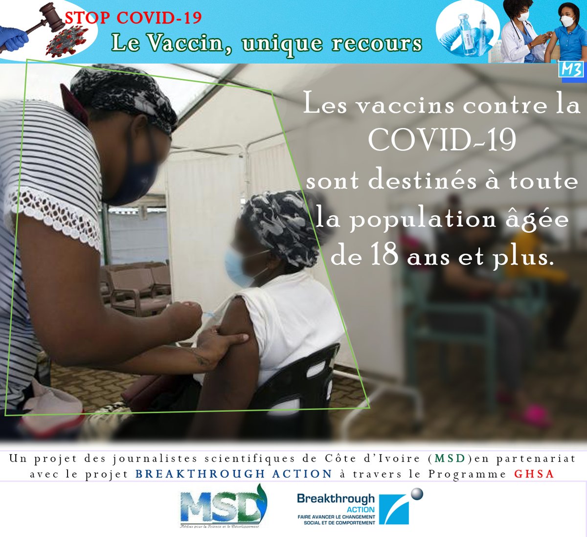 medias_le's tweet photo. #Stop_covid19_le_vaccin_unique_recours 
Les #vaccins contre la #Covid_19 sont destinés à toute la population âgée de 18 ans et plus.
ON NE TE DEMANDERA PAS FORCEMENT D'AVOIR UNE PIÈCE D’IDENTITÉ. RDV DANS LE CENTRE LE PLUS PROCHE. 
Info: 143/101
@BeakthrouthAR https://t.co/LtciKESRaU