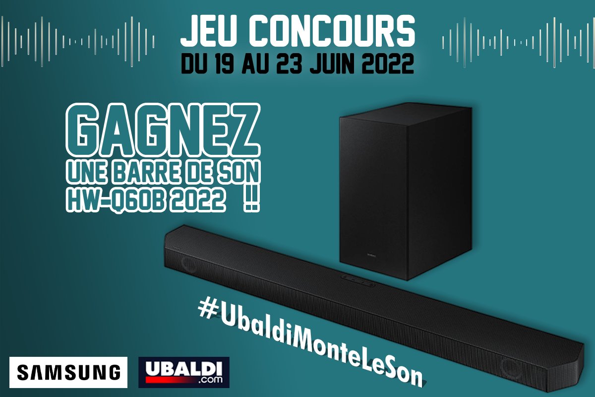 ubaldi's tweet image. #UbaldiMonteLeSon 🔊

Tentez de gagner une barre de son @SamsungFR ! 🎁

Pour participer : 
👉 Follow @ubaldi &amp;amp; @SamsungFR !
👉 RT ce tweet !
👉 Dîtes-nous quelle est la première série que vous regarderez avec du bon son ?

TAS le 24/06
Réf : HW-Q60B 

#Concours