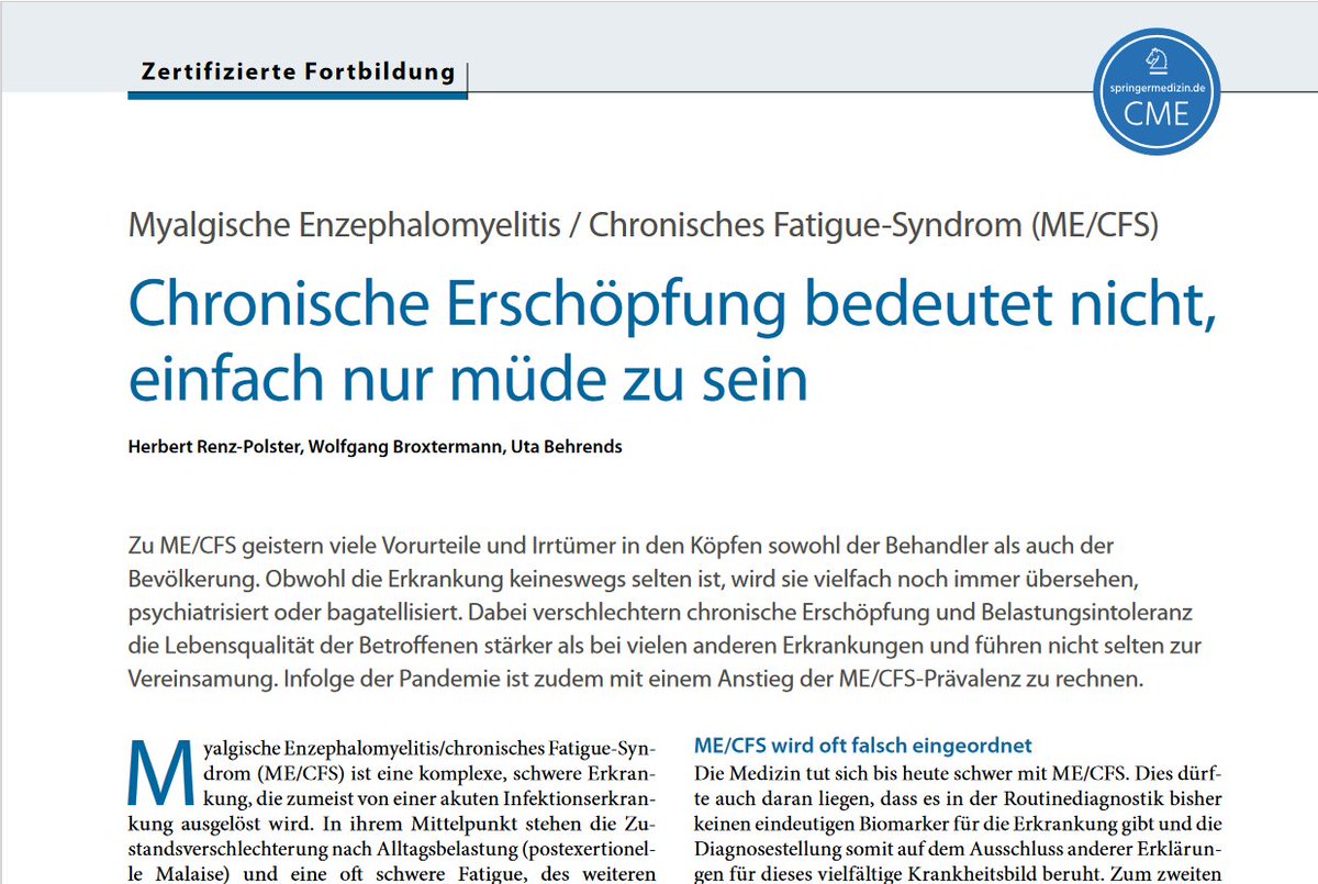 Soeben erschienen: Übersichtsaertikel zu #MECFS bei Kindern und Jugendlichen in der kinderärztlichen Fachzeitschrift "Pädiatrie". Der Artikel ist demnächst im Volltext auf der Homepage der <a href="/dg_mecfs/">Dt. Ges. für ME/CFS</a> einsehbar.
