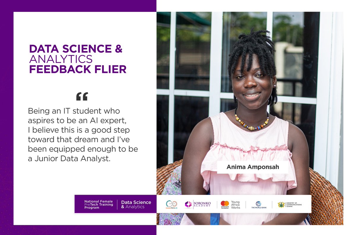 GhanaTechLab's tweet photo. The National Female Pre-Tech training program was impactful to the trainees.
Some of these ladies share their impact stories and feedback on the program.
This is what Anima had to say.
#Nationalpretechtraining
#GTLImpact
#GhanaLadiesintech
#DataScience
#Bridgethegap https://t.co/NgWwgu74Jv