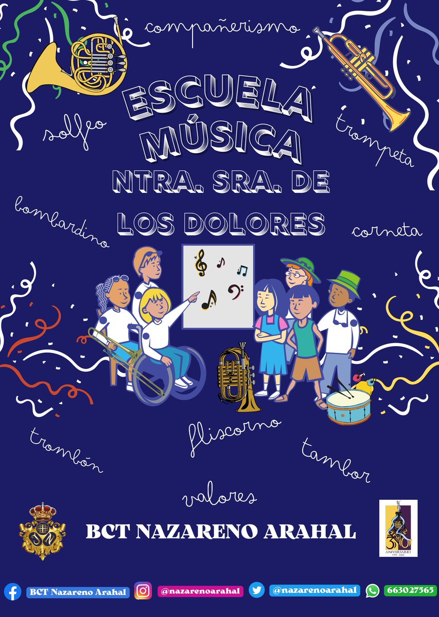 nazarenoarahal's tweet photo. ¡ABIERTO EL PLAZO DE INSCRIPCIÓN PARA NUESTRA ESCUELA DE MÚSICA "NTRA. SEÑORA DE LOS DOLORES"!

Nos complace presentaros el inicio de uno de los proyectos más ilusionantes e importantes en nuestros 30 años de historia, y no es otro que... 
https://t.co/NKxGkZtuuh https://t.co/iSuTorl13n
