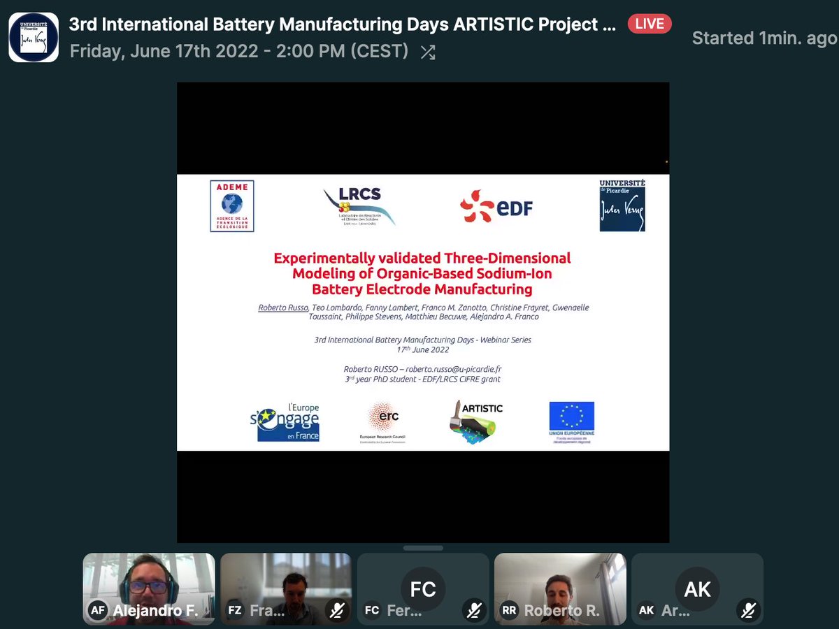 erc_artistic's tweet photo. Webinar highlights (1/n)
Robert Russo @Rrusso_91 reports great modeling &amp; experimental work to extend our fabrication framework from Li to organic Na-ion #battery!💪 Promising results on impact of calendaring on conductivity, tortuosity, performance of Na2BPDC!🔋 Just published! https://t.co/jprphWdCfD