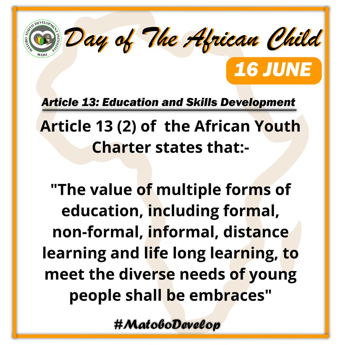 MatoboYouth's tweet photo. The Africa Youth Charter speaks of the diversity amongst young people, so in rural communities there is a need for them to be able to access education that can help them to utilize the resources in their regions. #Content4Accountability #MatoboDevelop #DayOfTheAfricanChild https://t.co/1DdM7vEqya