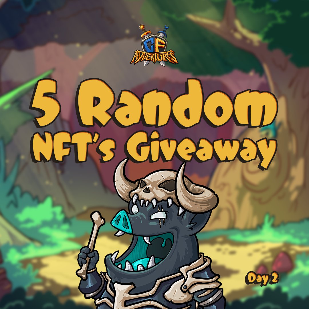 The world of Web3 is full of loots, and that's why we're giving away a bunch just for you! ( DAY 2 )

5 NFTs will be given away DAILY! Better get going and join!

5 Random NFT's — To Enter:
1- Like, RT and Tag your fellow adventurers
2- Follow <a href="/cfadventuresnft/">CF Adventures</a>