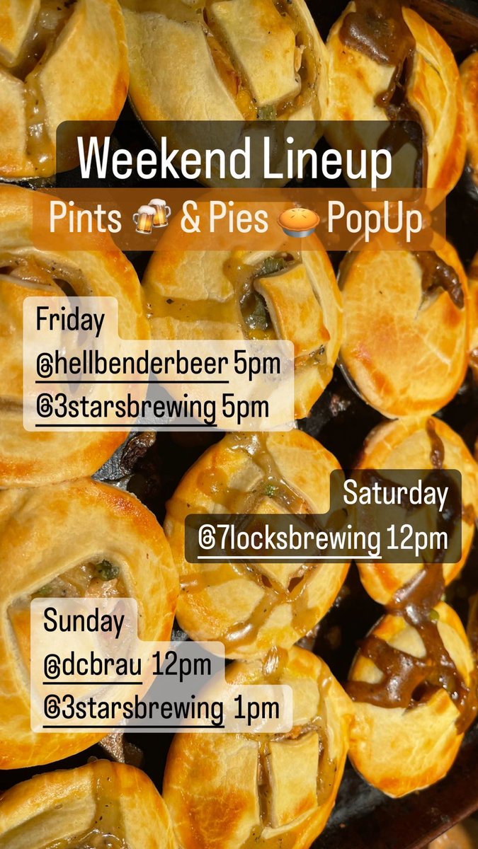 This weekend lineup 
<a href="/HellbenderBeer/">Hellbender BrewingCo</a> 
<a href="/3starsbrewing/">3 Stars Brewing Co.</a> 
<a href="/7LocksBrewing/">7 Locks Brewing</a> 
<a href="/dcbrau/">DC Brau Brewing</a>