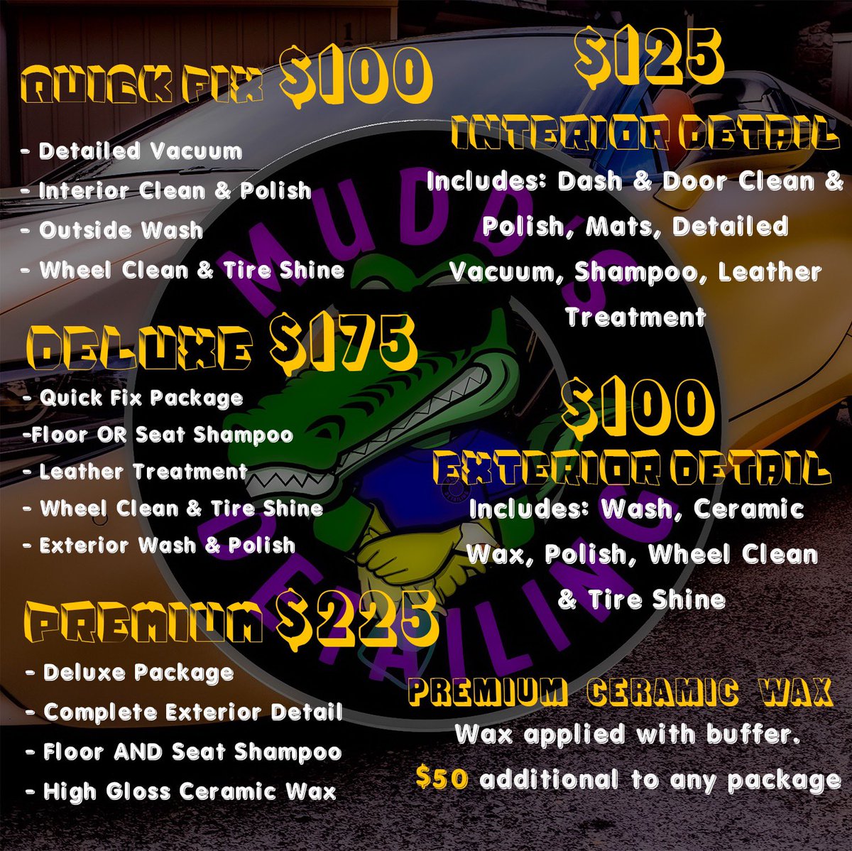 MuddsDetailing's tweet photo. QUALITY Detailing Prices! LINK IN BIO! 

Text or Call (202) 843-7753 to book an appointment

#muddsdetailing #cleancars #dmvcars #cardetailing #mobiledetailing #uber #lyft #volkswagen #chevy #toyota #dodge #bmw #nissan #infinity #honda #tireshine #wax #polish #taillighttints https://t.co/kndvGahwvW