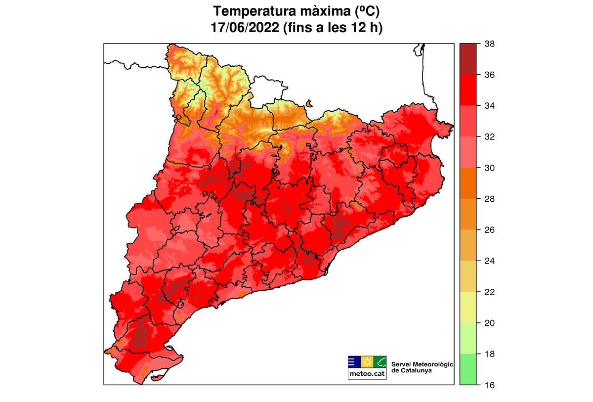 🌡️ El <a href="/meteocat/">Meteocat</a>  informa (12h30) que la temperatura supera els 30 ºC gairebé a la totalitat del territori (fora de l'alta muntanya). i en molts indrets se superen els 35 ºC.

⚠️ Extremeu les precaucions en les activitats a l’aire lliure.
🔥 Si veieu foc, truqueu al <a href="/112/">112</a>