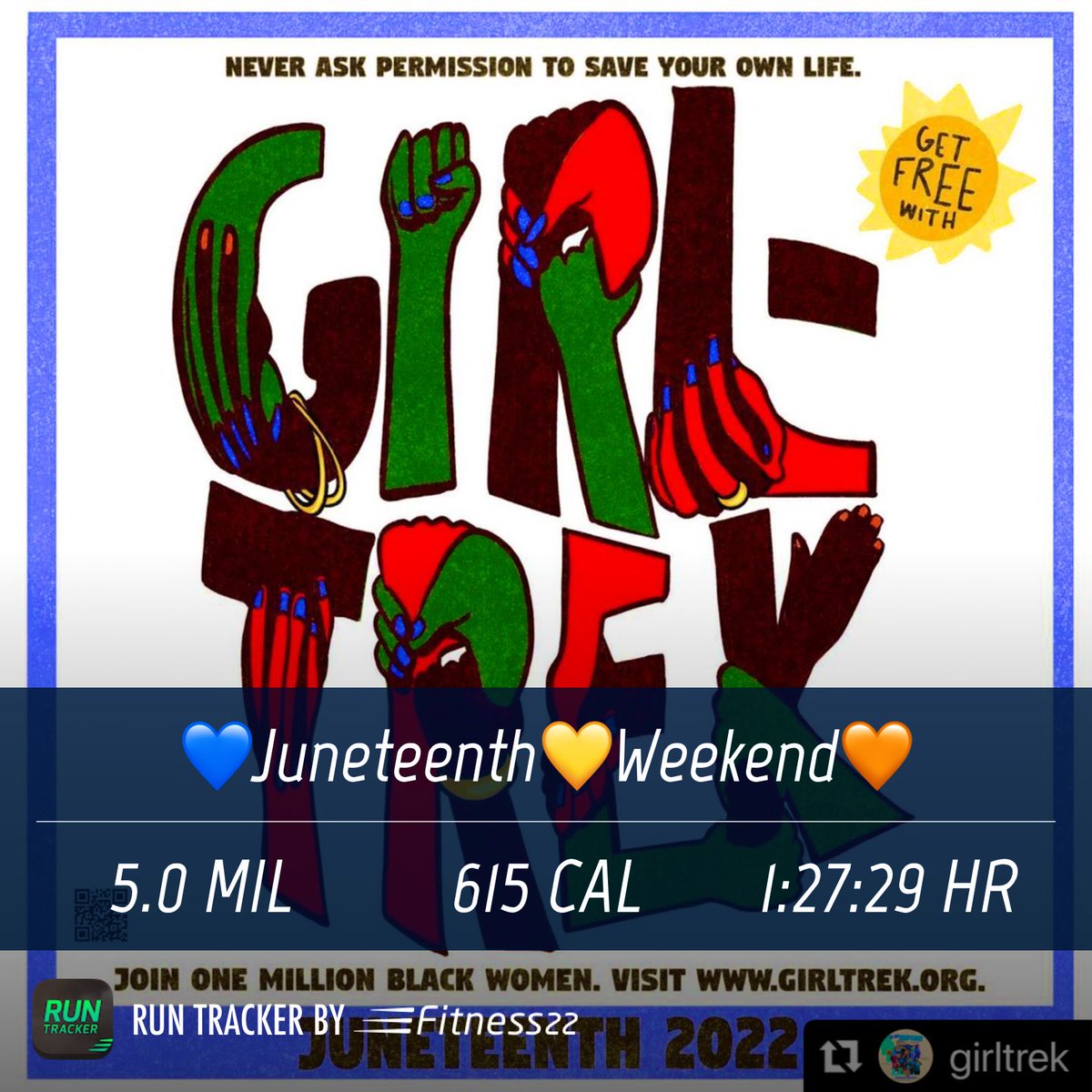 geauxnatural's tweet photo. 💙Juneteenth💛Weekend🧡
#Day16 #30DayJumpstart #LifestyleWalk #AtSunrise #6amCrew #GirlTrek #GirlTrekNOLA #nolatreks #Juneteenth https://t.co/8lap6GWxCa