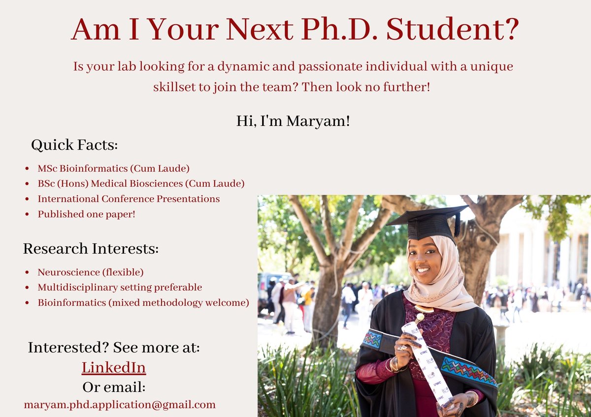 AM I YOUR NEXT PhD STUDENT?
Is your lab looking for a dynamic and passionate individual with a unique skill set to join the team? Look no further! 

I'm looking for a Ph.D. supervisor to start working with as early as 1st August. Please Share <a href="/AcademicChatter/">Academic Chatter™</a> #phdvoice #phdchat