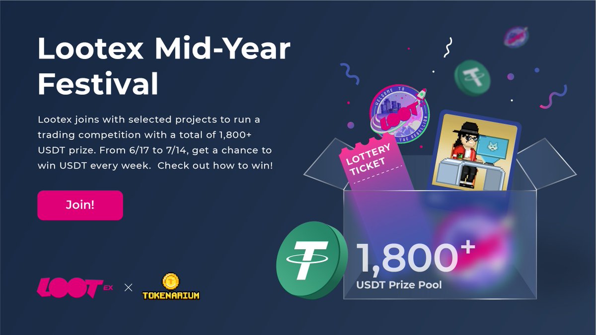Tokenarium_BSC's tweet photo. We are happy to cooperate with @LootexIO on their Mid-Year Festival and there will be abundant rewards for participants.

Our NFT owner can get a chance to win a share of 1,800+ USDT!
All you need to do is list your NFT on Lootex!

More details:
https://t.co/2G4LleAXMS https://t.co/nDtrVymYZT