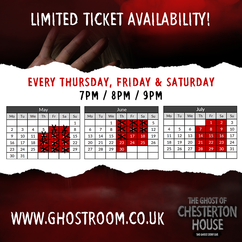 If you haven't got round to visitng Chesterton House yet, time is ticking... 🕐

Secure your slot for the terrfiying show - ghostroom.co.uk