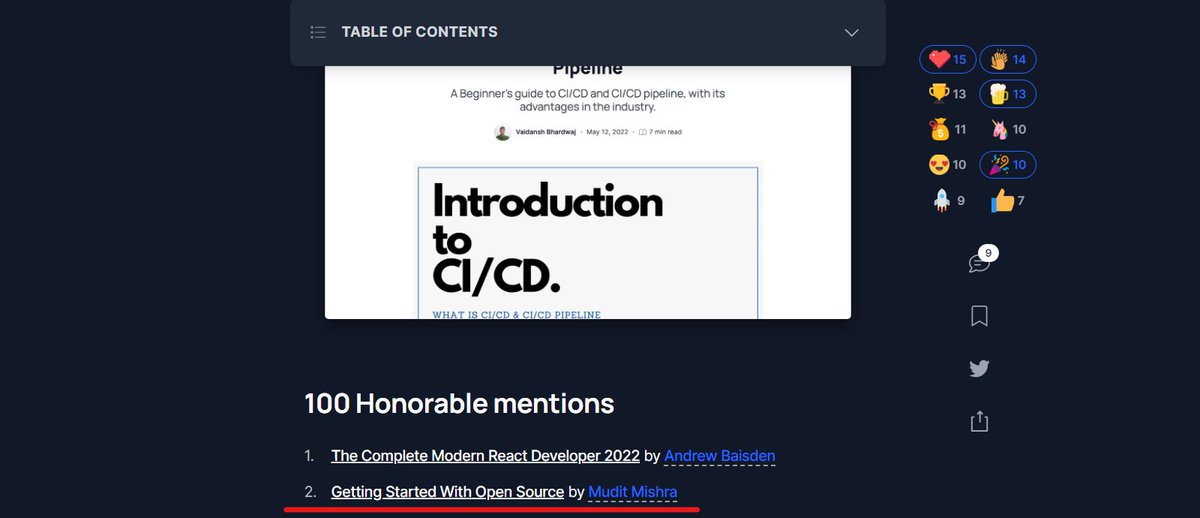 muditwt's tweet image. My &quot;Getting Started with Open Source&quot; article has got me an honorable mention in #TheHashnodeWriteathon

Thank you @hashnode 🥳 And congratulations to all the winners🎉

mudit.hashnode.dev/getting-starte…