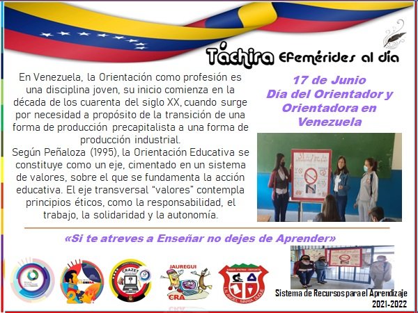 #17Junio Día del Orientador y Orientadora en Venezuela, "Felicidades Orientadoras Anmaduquense". Desde el <a href="/lnamd1968/">LNAMD1968</a> Estado #Tachira Municipio #Jauregui La Grita, @MPPEDUCACION 
<a href="/FreddyBernal/">Freddy Bernal</a> 
@ZonaEducTachira 
<a href="/Berzabethg1/">Berzabethgandicaoficial</a> 
<a href="/carloschaconlg/">Juan Carlos Chacon</a> 
<a href="/Crazet2011/">Crazet2011</a> 
<a href="/CRAJAUREGUI2/">CRAJAUREGUI</a>