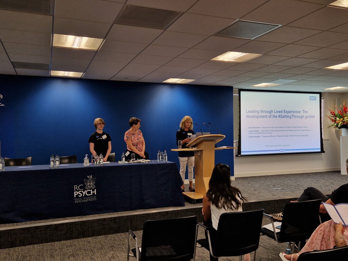 rcpsychCCQI's tweet photo. Andrew Simpson, @NHSEngland Interim Deputy Head of #CAMHS, Anne Beresford, #CAMHS Clinical Reference Group and @LeanneWallker, QNIC Patient Representative share their development of NHS #GettingThrough guides for Parent/Carers 

#QNICForum22 https://t.co/KpI5j55bAe