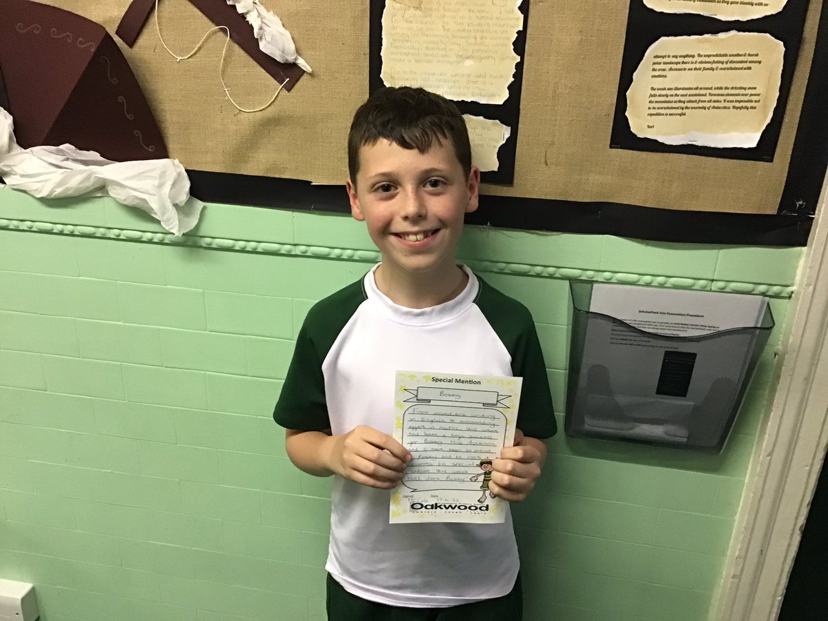 Y6Oaky's tweet photo. 6Oakies’ special mention this week went to the super-talented Bobby! 
What a brilliant piece of writing English and incredible maths effort all week. Well done Bobs! https://t.co/oL6kDqfw1N