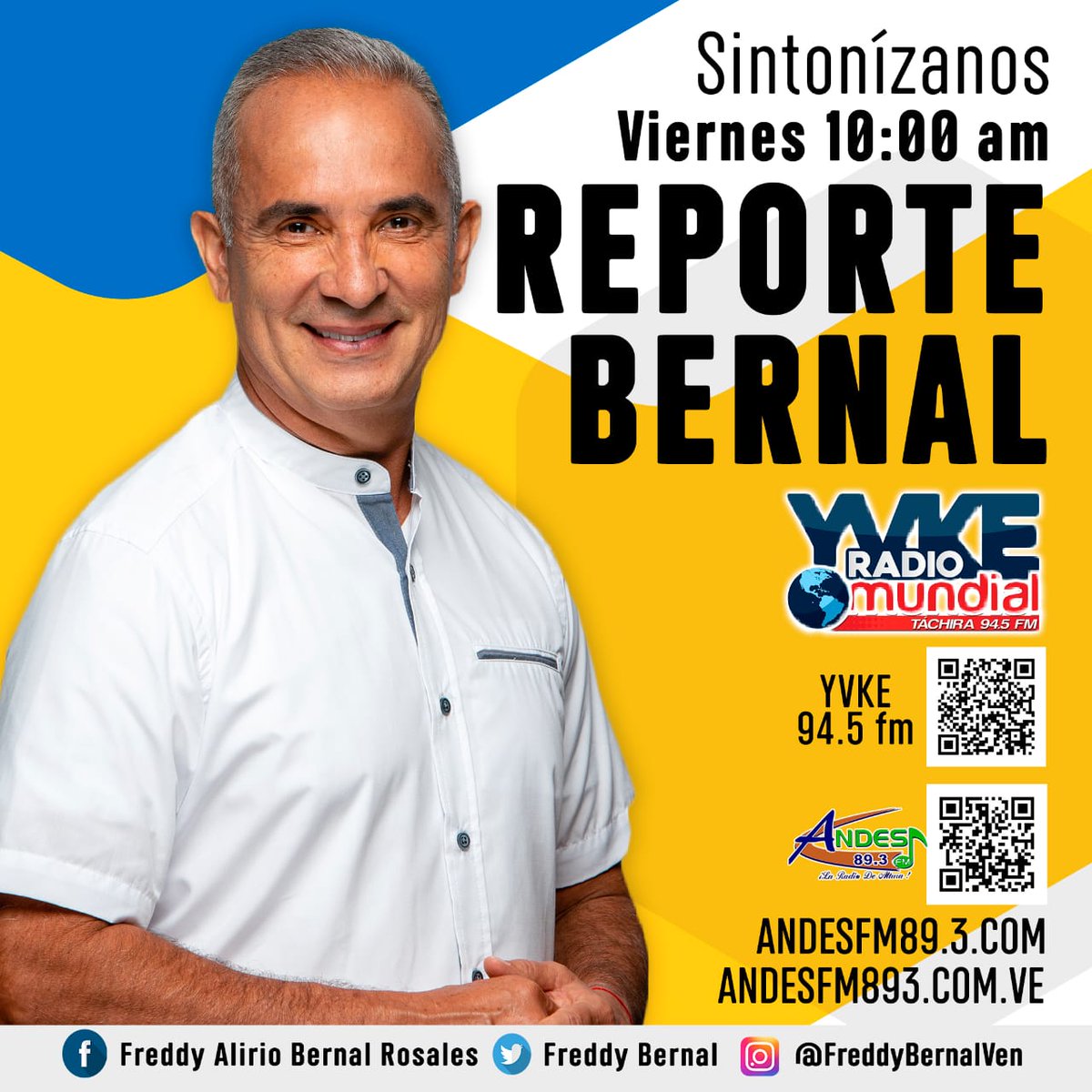 Corpointa_gob's tweet photo. #CORPOINTA te invita hoy viernes, #17Junio a partir de las 10:00 am a sintonizar #ReporteBernal, transmitido por @YvkeTachira 94.5 FM y conducido por el Afrodescendiente de la Comunicación @arguelloyepfri.
Puedes escuchar el programa desde donde estés escaneando el código QR https://t.co/iVVw0vPhow