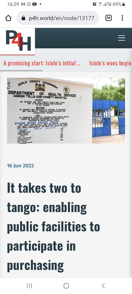 A simple lesson from #Isiolo for #Kenya's journey to #UHC: purchasing reforms won't succeed if public facilities are not set up to be purchased from.

Read our <a href="/P4HNetwork/">P4H Network</a> blog about what #Isiolo County, @nhifkenya and <a href="/ThinkWellGlobal/">ThinkWell</a> are doing about it.

p4h.world/en/node/13177