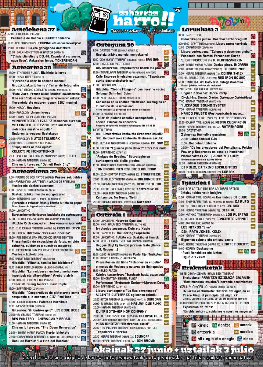 🙋‍♀️🙋‍♀️Dazaharrazharrotzeko garaia iritsi da!! Auzoko kolektibo, komertzio, taberna eta, nola ez, auzokideei esker osatu eta saretutako programazioa hementxe duzue!! Gora auzo harrotasuna!!😍😍 #dazaharrazharrogun