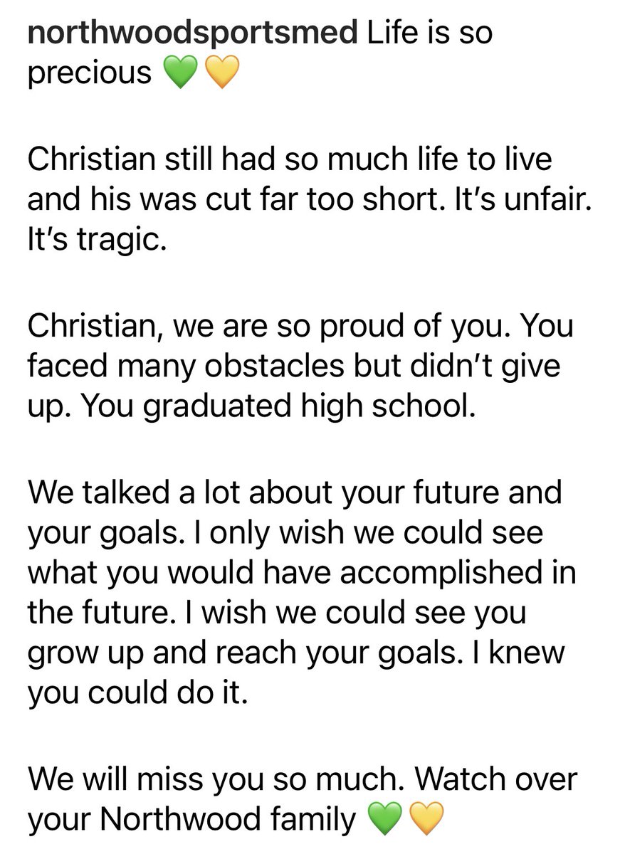 Life is so precious💚💛 We love you and miss you Christian.