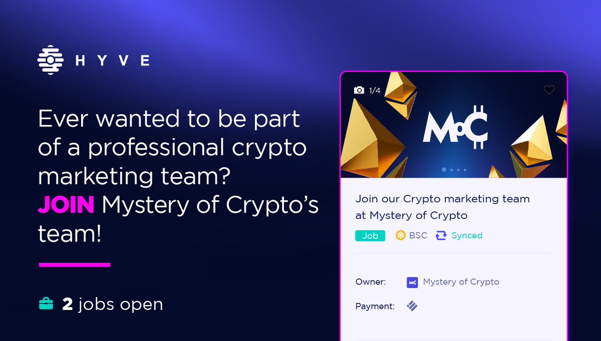 join_hyve's tweet photo. 📣#JOBALLERT
@Mysteryofcrypt is #hiring!
💼Join https://t.co/0xFBQonO6T and apply to the job that is suited for you!
💸Refer a friend that is interested in freelancing and get rewarded
#HYVE #jobs #remotework #marketing https://t.co/D5CJSFkTp3